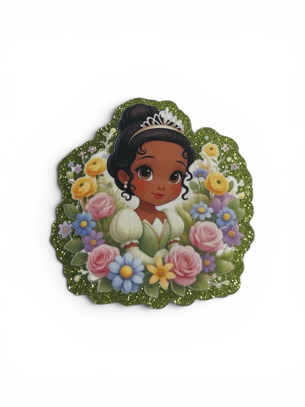Princess Tiana Floral Glitter PopSocket- Green Background